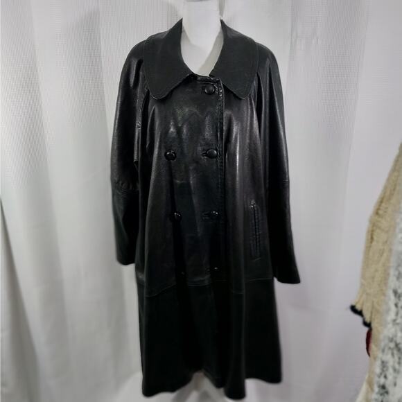 Women's Black Leather Swing Jacket Coat - Picture 2 of 13